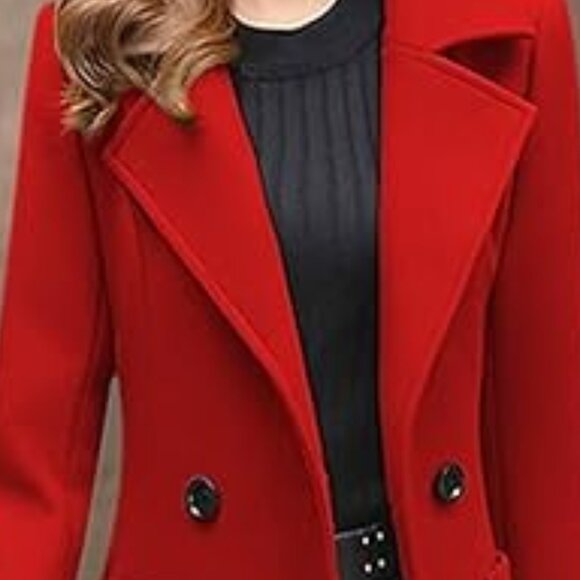 Chouyatou Women Elegant Notched Collar Double Breasted Wool Blend Over Coat NWT - Picture 1 of 9